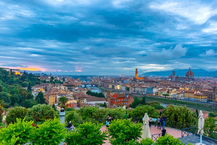 Famous view of Florence at night, Italy