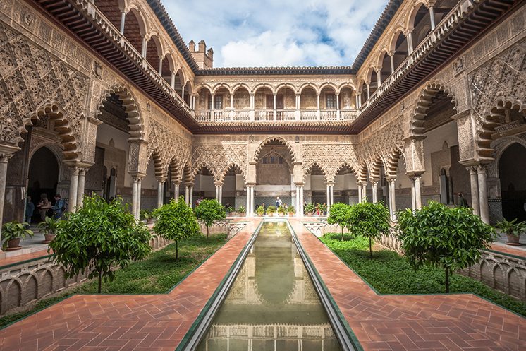 Patio in Royal Alcazars of Seville, Spain