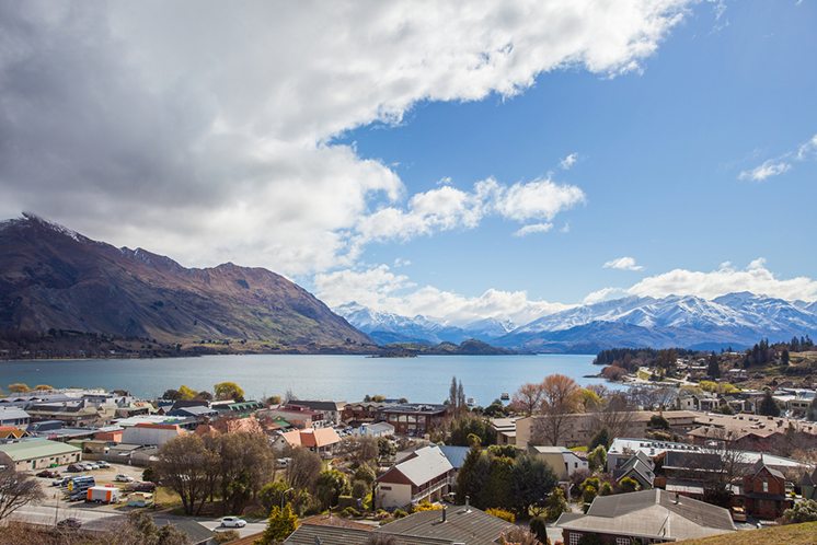 beautiful top view land scape of lake wanaka town in cloudy day spring season south island new zealand