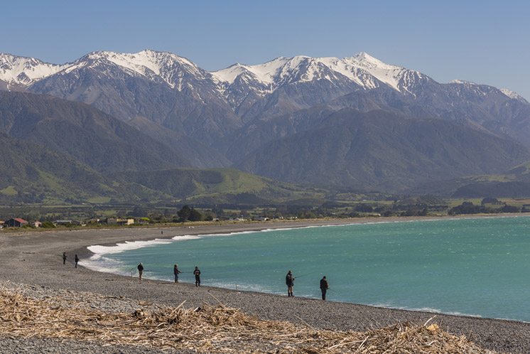 Kaikoura township with clearing morning fog. South Island,New Ze