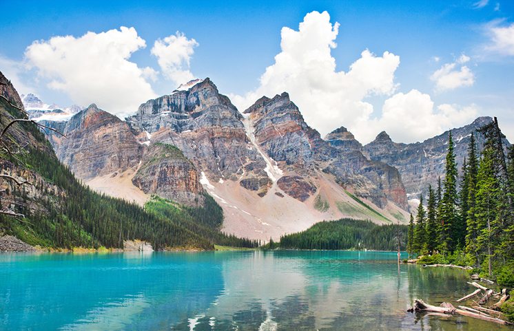 Beautiful landscape with Rocky Mountains and famous Moraine Lake