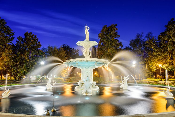 Savannah, Georgia, USA at Forsyth Park fountain.