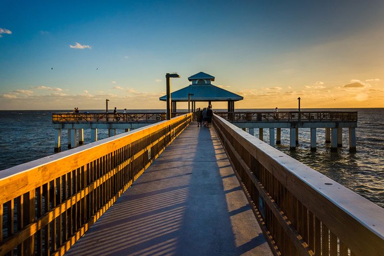 Evening light on the fishing pier in Fort Myers Beach, Florida.