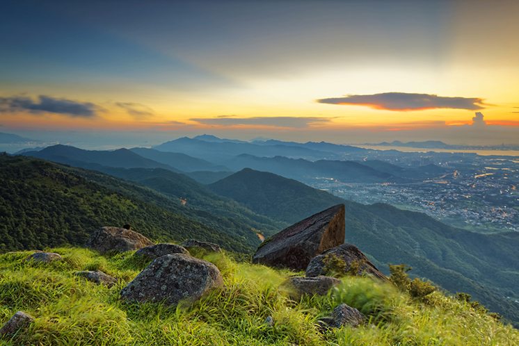 Sunset over new territories in hong kong