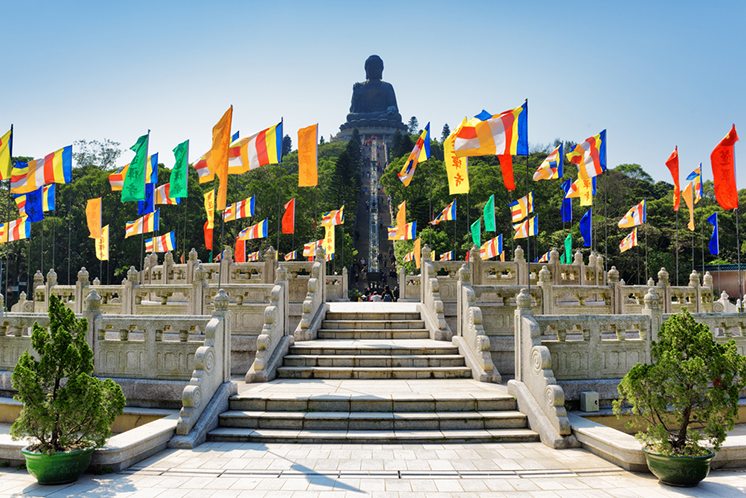 View of Tian Tan Buddha on the blue sky background