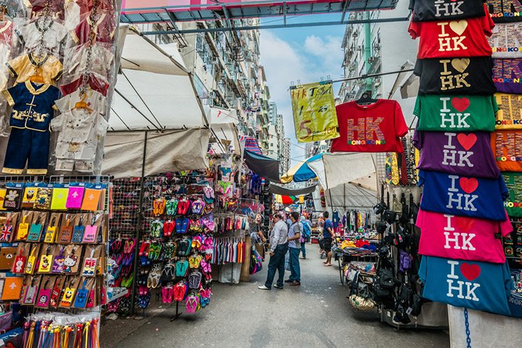 people shopping ladies market Mong Kok Kowloon Hong Kong