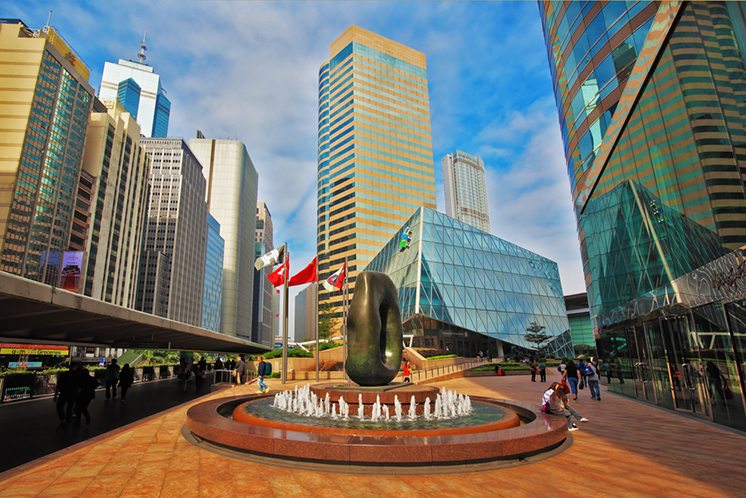 Downtown decorated with abstract sculpture