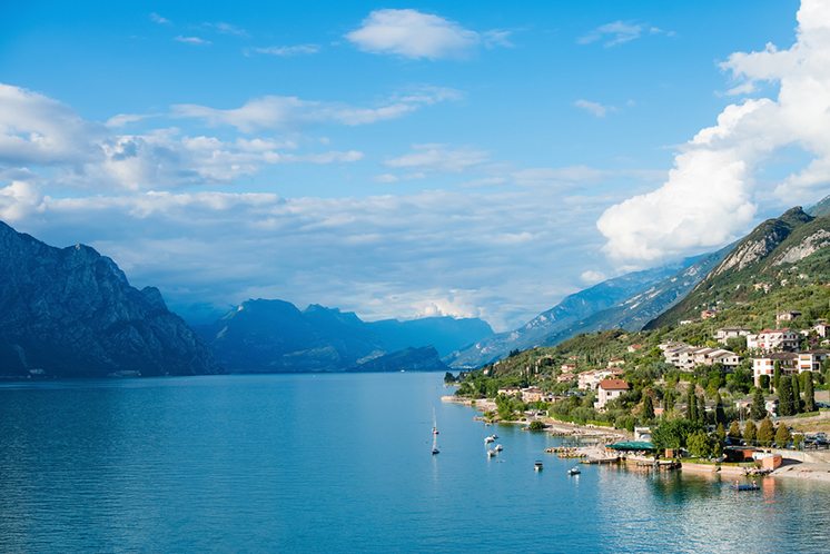 Lake Garda is the largest lake in Italy. It is located in Northern Italy, about half-way between Brescia and Verona, and between Venice and Milan.