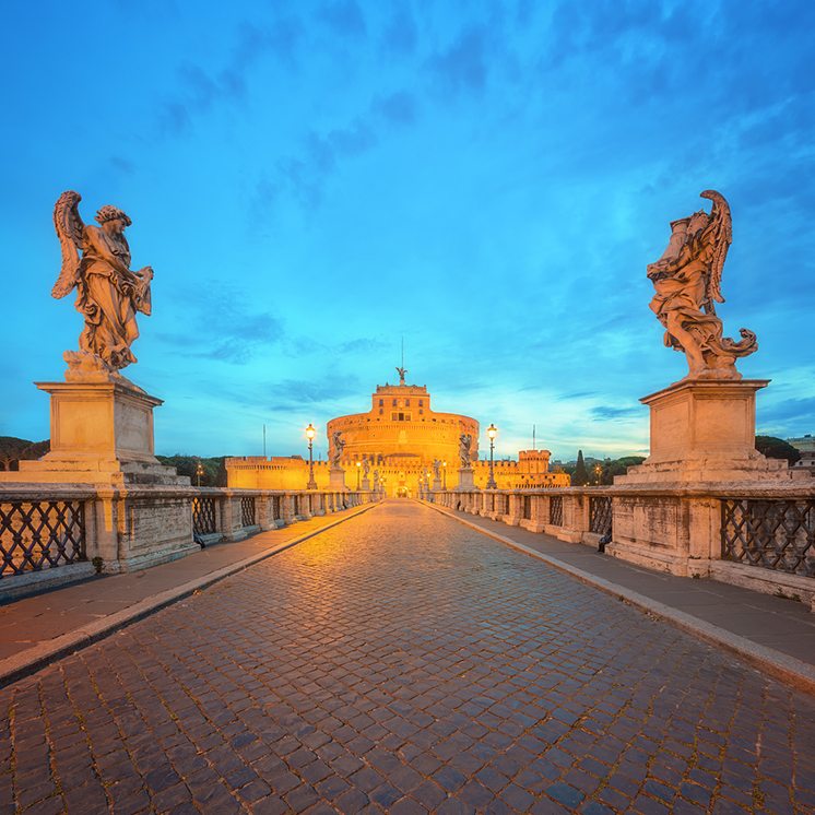 View Castle and Bridge of the Holy Angel in Rome