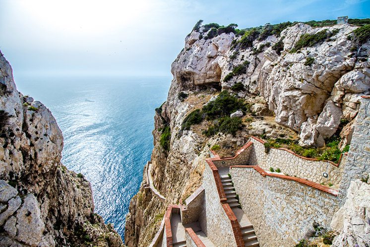 The stairway leading to the Neptune's Grotto,near Alghero, in Sa