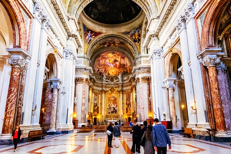 ROME, ITALY - OCTOBER 29: The interior of the Church of St. Ignatius of Loyola is full of works of art, valuable objects and relics in Rome, Italy on October 29, 2014.