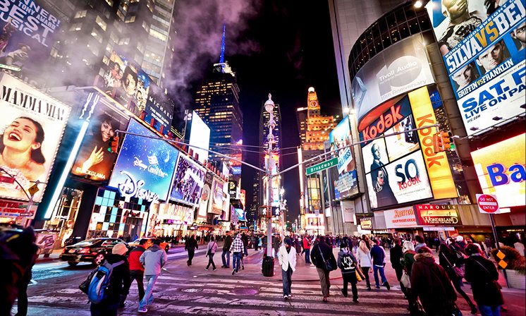Illuminated Times Square at evening - is the most popular tourist spot