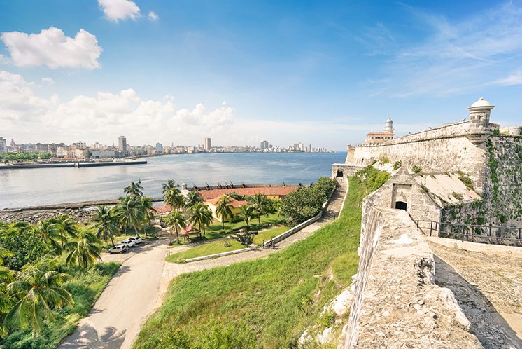 Havana skyline view from the fortress of " El Morro "on a beaut