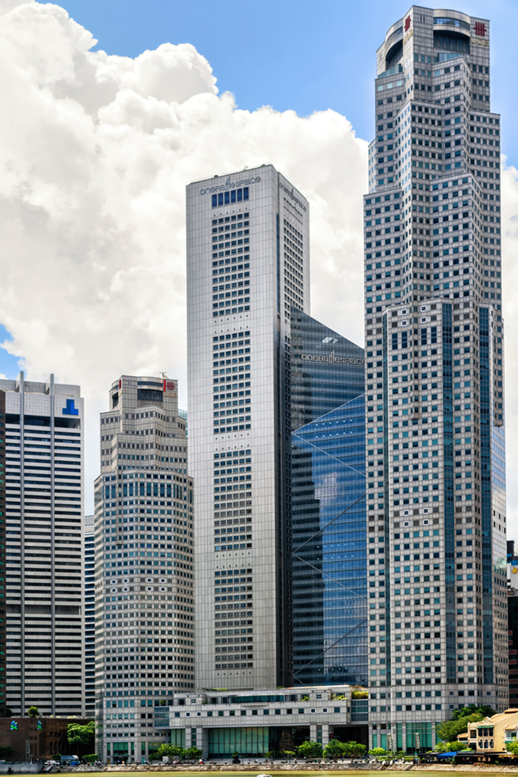 One Raffles Place and UOB Plaza Building in Singapore skyline