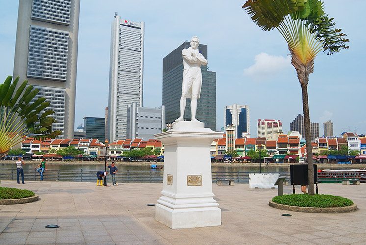 Exterior of the Sir Raffles statue in Singapore, Singapore.