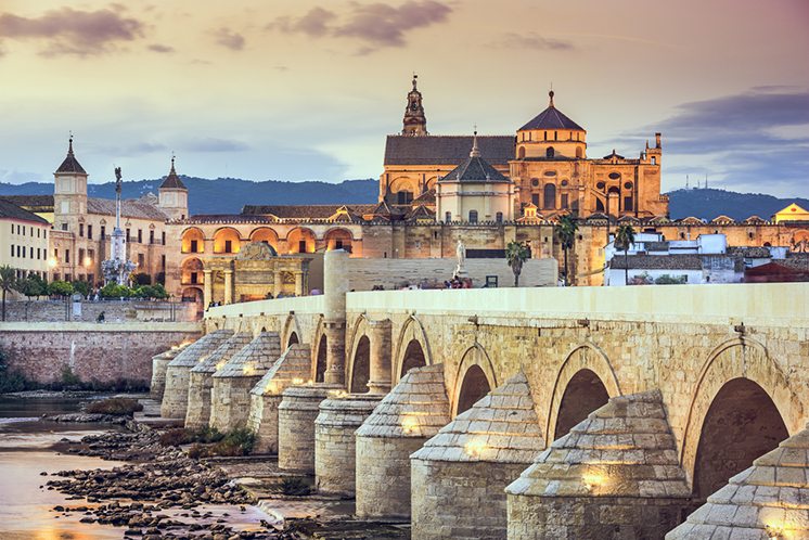Cordoba, Spain at the Roman Bridge and Mosque-Cathedral