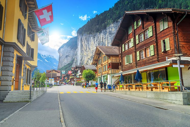 Famous Lauterbrunnen town and Staubbach waterfall,Bernese Oberla