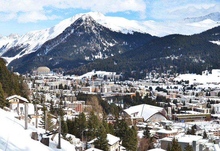 Winter view of Davos, famous Swiss skiing resort