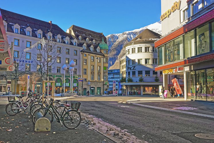 Street with bicycles in the Old City of Chur
