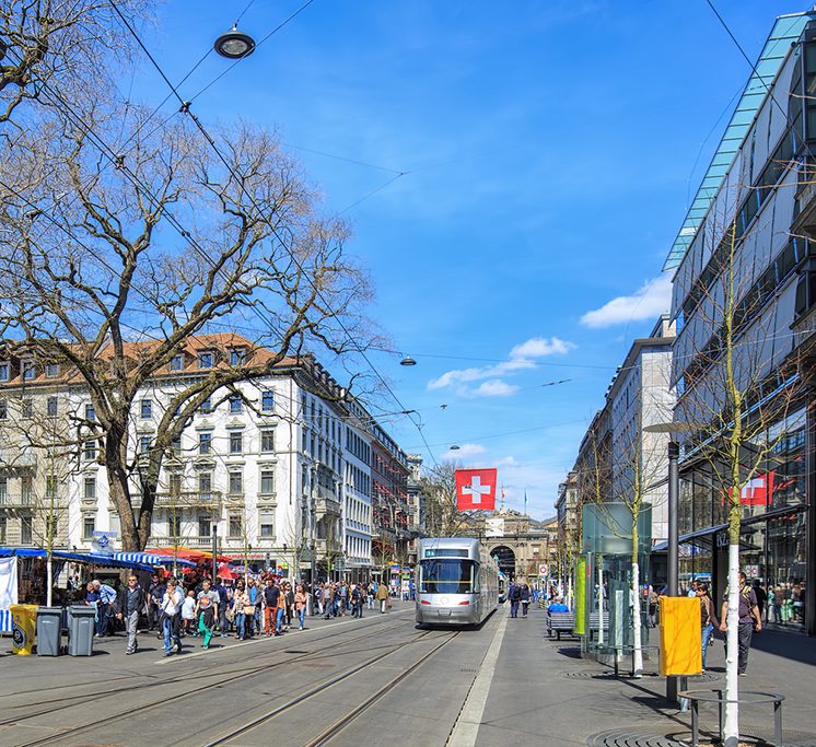 View along the Bahnhofstrasse street in Zurich