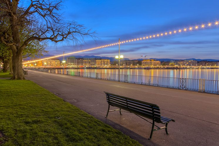 English garden promenade, Geneva, Switzerland, HDR