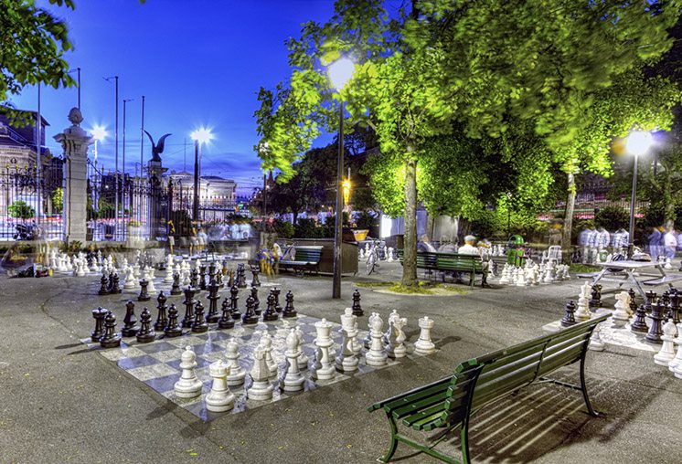 Outdoor chessgame, Bastions park, Geneva, Switzerland, HDR