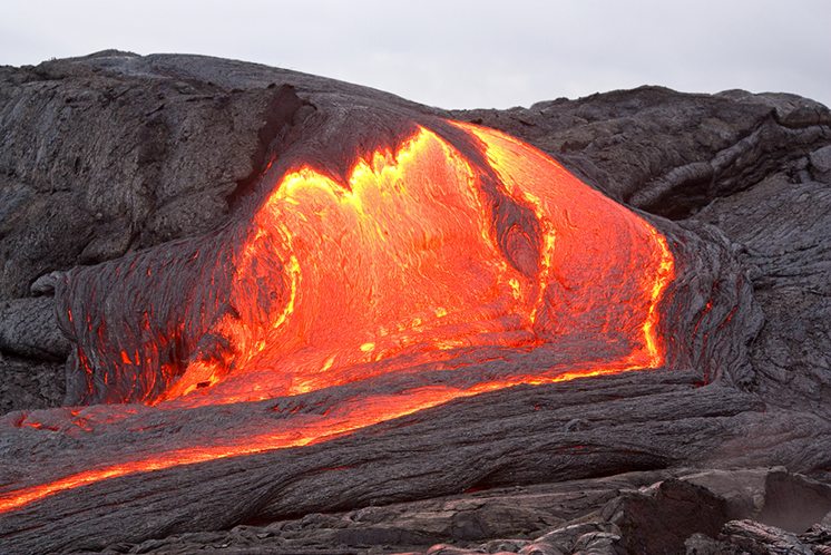 Red hot lava flowing in Hawaii
