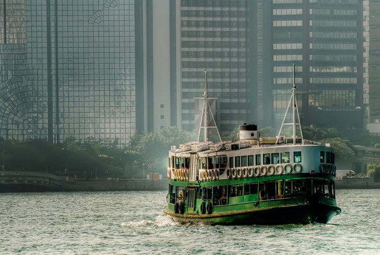 Ferry on Victoria harbor in Hong Kong