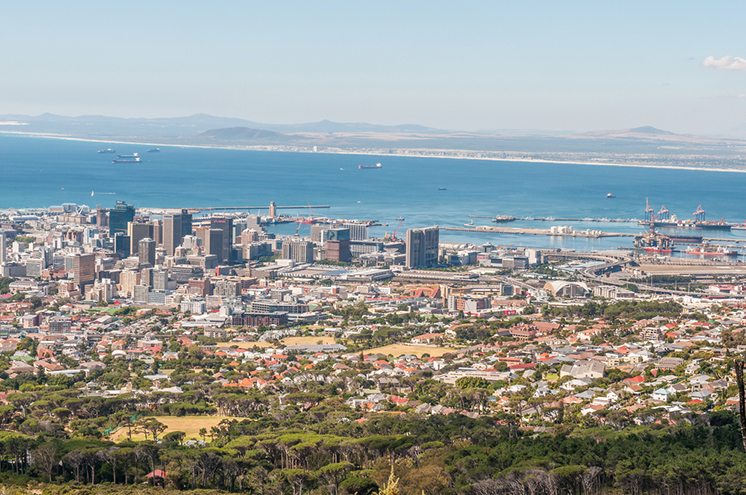 View of Cape Town central business district and harbor