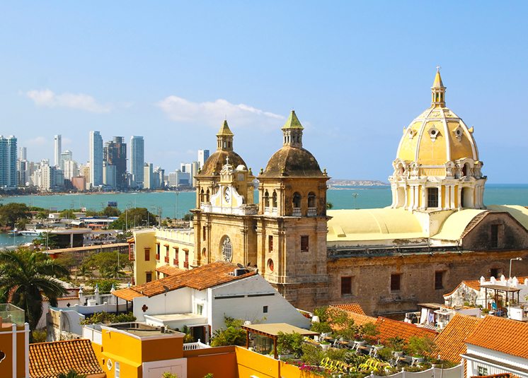 Historic center of Cartagena, Colombia with the Caribbean Sea